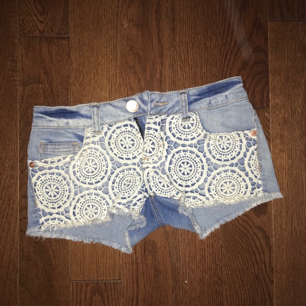 Lace jean shorts